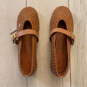 NWOT: SCHUTZ Eizas Brown Studded Flats with Bronze studs and buckle closure